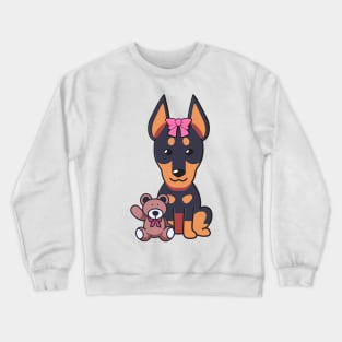 Cute alsatian holds a teddy bear Crewneck Sweatshirt